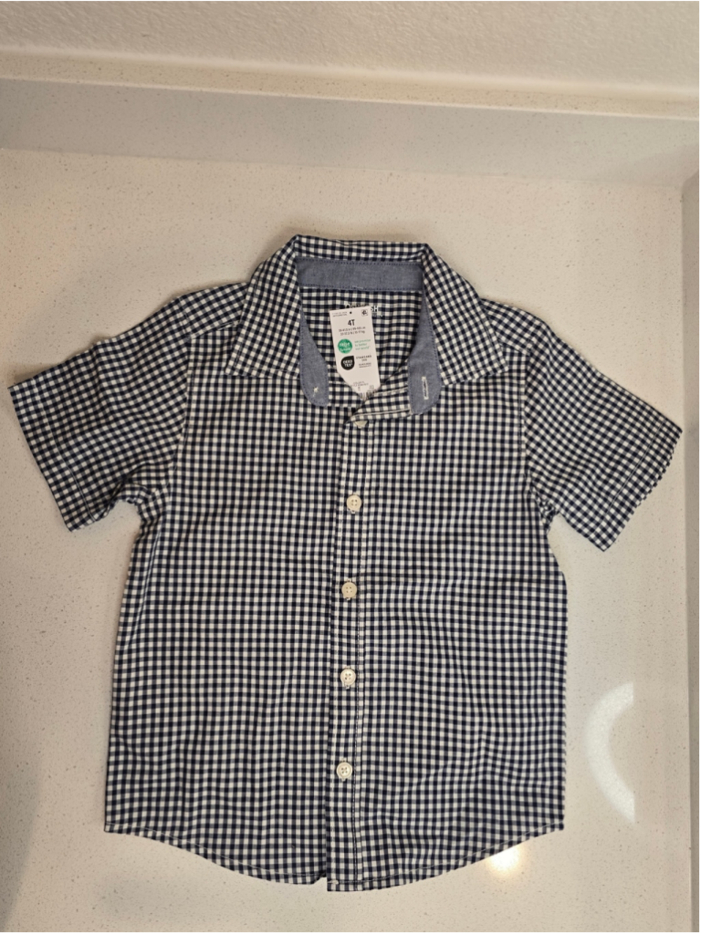 Boys OshKosh Button Down Shirt 4T Blue White Gingham